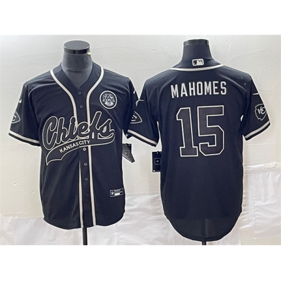 Men Kansas City Chiefs 15 Patrick Mahomes Black Cool Bae Stitched Baseball Jersey Men Kansas City Chiefs 15 Patrick Mahomes Black Cool Bae Stitched Baseball Jersey