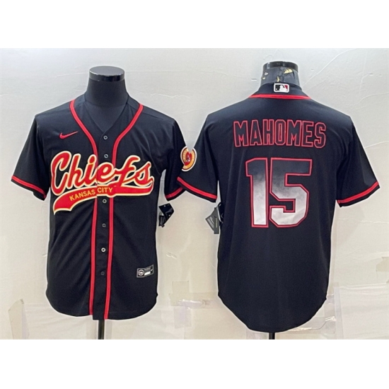Men Kansas City Chiefs 15 Patrick Mahomes Black Red With Patch Cool Base Stitched Baseball Jersey Men Kansas City Chiefs 15 Patrick Mahomes Black Red With Patch Cool Base Stitched Baseball Jersey