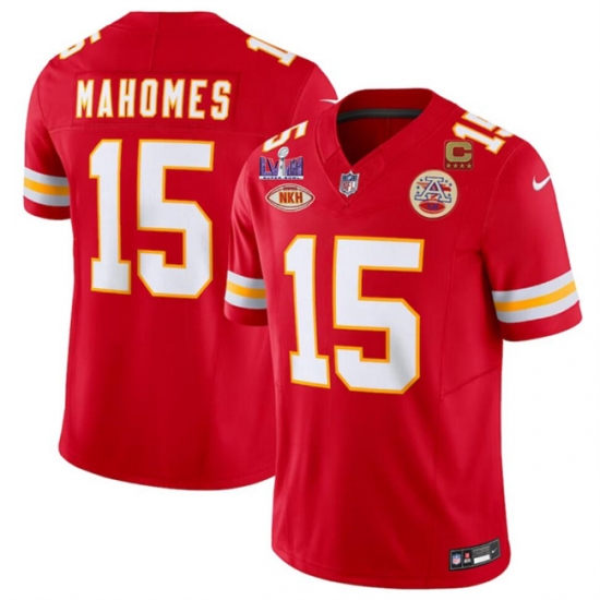 Men Kansas City Chiefs 15 Patrick Mahomes Red F U S E With NKH Patch And Super Bowl LVIII Patch Vapor Untouchable Limited Stitched Football Jersey Men Kansas City Chiefs 15 Patrick Mahomes Red F U S E With NKH Patch And Super Bowl LVIII Patch Vapor Untouchable Limited Stitched Football Jersey