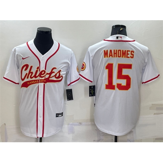 Men Kansas City Chiefs 15 Patrick Mahomes White With Patch Cool Base Stitched Baseball Jersey Men Kansas City Chiefs 15 Patrick Mahomes White With Patch Cool Base Stitched Baseball Jersey