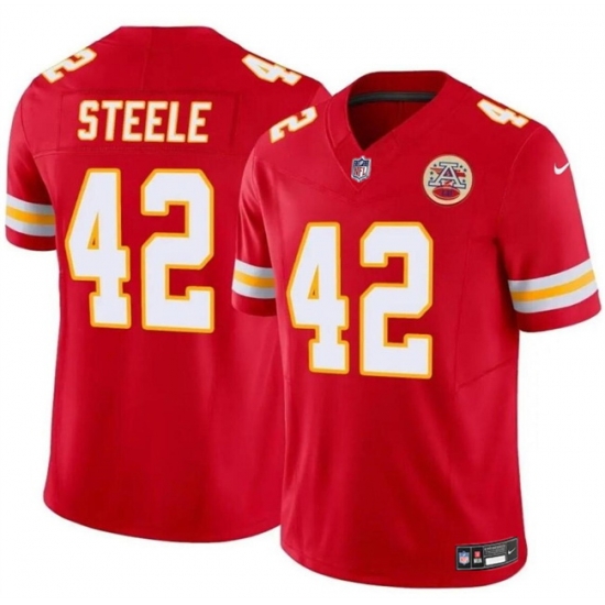 Men Kansas City Chiefs 42 Carson Steele Red 2023 F U S E Vapor Untouchable Limited Stitched Football Jersey Men Kansas City Chiefs 42 Carson Steele Red 2023 F U S E Vapor Untouchable Limited Stitched Football Jersey
