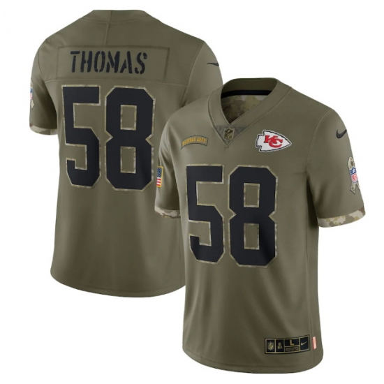 Men Kansas City Chiefs 58 Derrick Thomas Olive 2022 Salute To Service Limited Stitched Jersey Men Kansas City Chiefs 58 Derrick Thomas Olive 2022 Salute To Service Limited Stitched Jersey