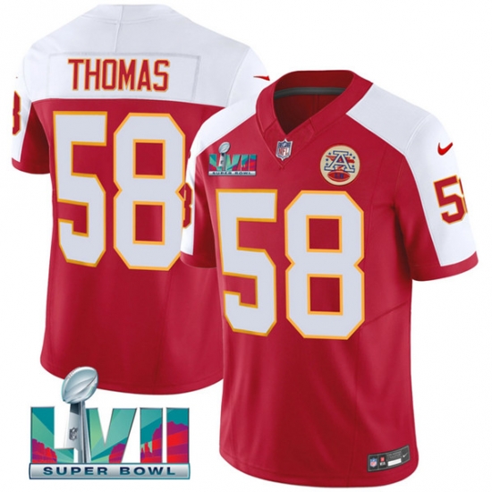 Men Kansas City Chiefs 58 Derrick Thomas Red 2023 F U S E With Super Bowl LVII Patch Vapor Untouchable Limited Stitched Jersey Men Kansas City Chiefs 58 Derrick Thomas Red 2023 F U S E With Super Bowl LVII Patch Vapor Untouchable Limited Stitched Jersey