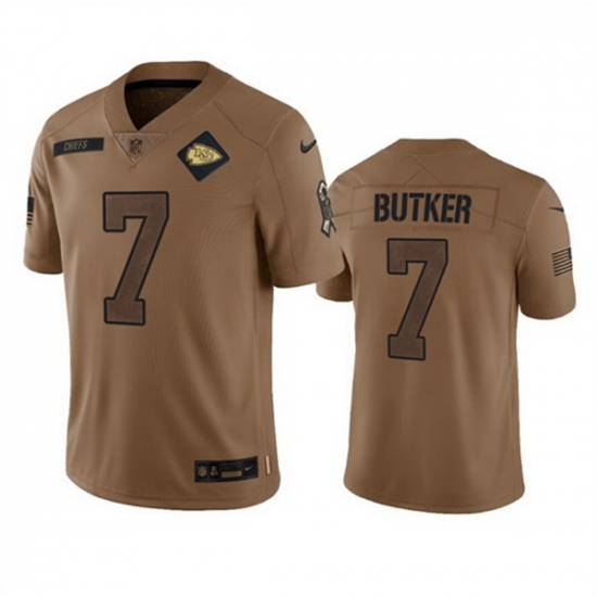 Men Kansas City Chiefs 7 Harrison Butker 2023 Brown Salute To Service Limited Stitched Jersey