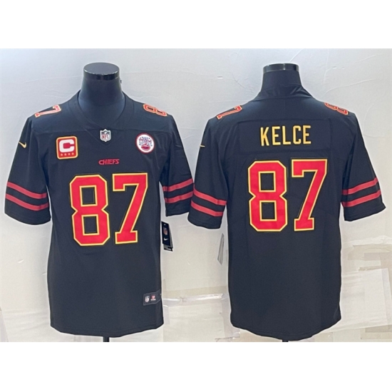 Men Kansas City Chiefs 87 Travis Kelce Black Red Gold 4 Star C Patch Vapor Untouchable Limited Stitched Jersey Men Kansas City Chiefs 87 Travis Kelce Black Red Gold 4 Star C Patch Vapor Untouchable Limited Stitched Jersey