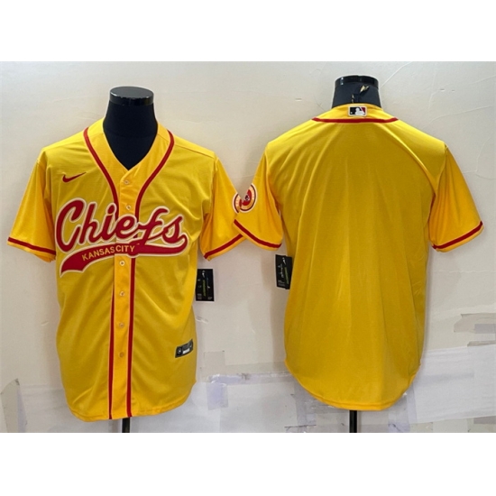 Men Kansas City Chiefs Blank Gold With Patch Cool Base Stitched Baseball Jersey Men Kansas City Chiefs Blank Gold With Patch Cool Base Stitched Baseball Jersey