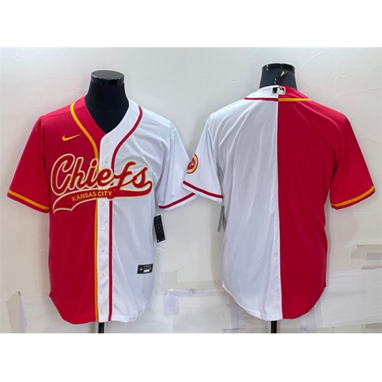 Men Kansas City Chiefs Blank Red White Split With Patch Cool Base Stitched Baseball Jersey Men Kansas City Chiefs Blank Red White Split With Patch Cool Base Stitched Baseball Jersey