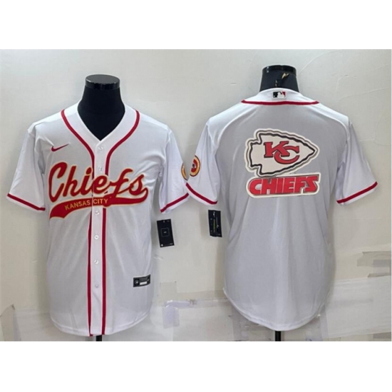 Men Kansas City Chiefs White Team Big Logo With Patch Cool Base Stitched Baseball Jersey Men Kansas City Chiefs White Team Big Logo With Patch Cool Base Stitched Baseball Jersey
