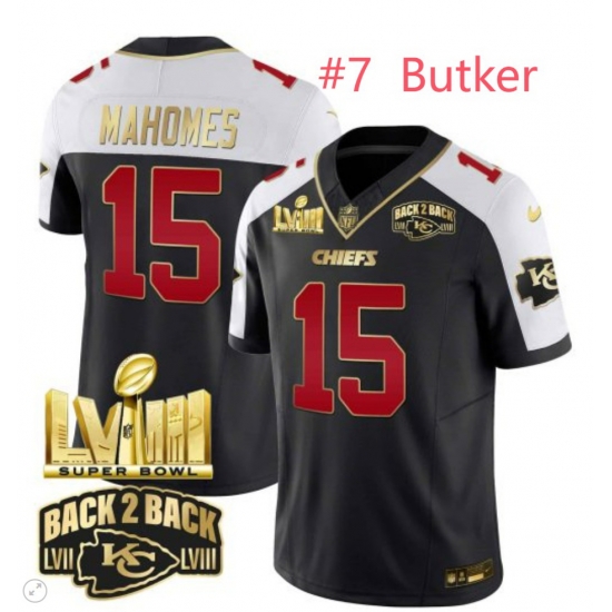 Men kansas City Chiefs Harrison Butker #7 Super Bowl LVIII Back 2 Back Gold Patch Vapor Jersey Men kansas City Chiefs Harrison Butker #7 Super Bowl LVIII Back 2 Back Gold Patch Vapor Jersey
