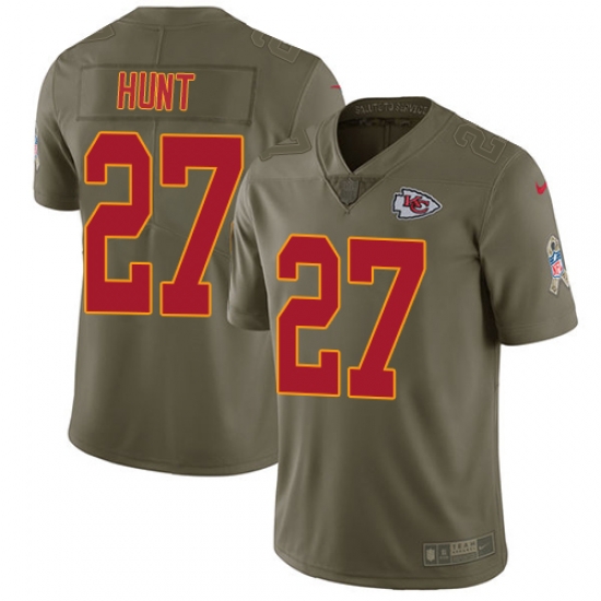Nike Chiefs #27 Kareem Hunt Olive Mens Stitched NFL Limited 2017 Salute to Service Jersey Nike Chiefs #27 Kareem Hunt Olive Mens Stitched NFL Limited 2017 Salute to Service Jersey