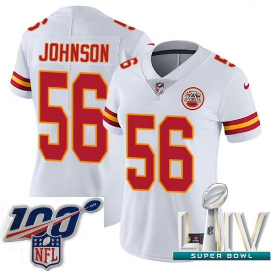 2020 Super Bowl LIV Women Nike Kansas City Chiefs #56 Derrick Johnson White Vapor Untouchable Limited Player NFL Jersey 2020 Super Bowl LIV Women Nike Kansas City Chiefs #56 Derrick Johnson White Vapor Untouchable Limited Player NFL Jersey