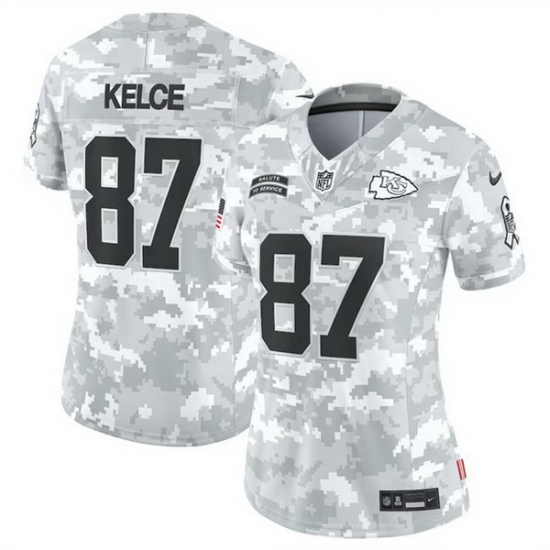 Women Kansas City Chiefs 87 Travis Kelce 2024 F U S E Arctic Camo Salute To Service Limited Stitched Football Jersey Women Kansas City Chiefs 87 Travis Kelce 2024 F U S E Arctic Camo Salute To Service Limited Stitched Football Jersey