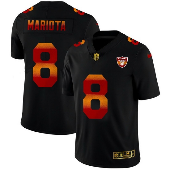 Las Vegas Raiders 8 Marcus Mariota Men Black Nike Red Orange Stripe Vapor Limited NFL Jersey Las Vegas Raiders 8 Marcus Mariota Men Black Nike Red Orange Stripe Vapor Limited NFL Jersey