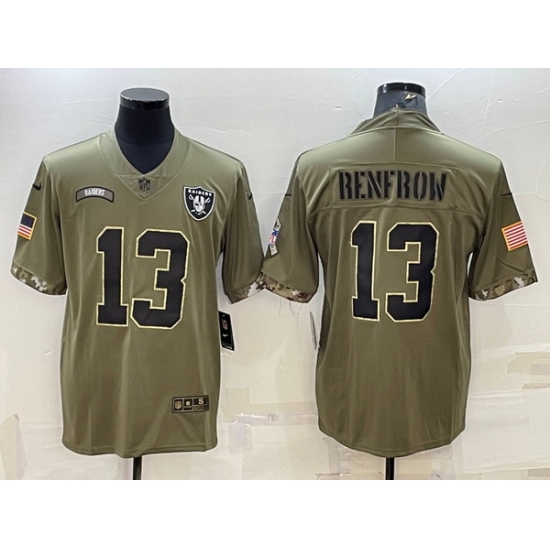 Men Las Vegas Raiders 13 Hunter Renfrow 2022 Olive Salute To Service Limited Stitched Football Jersey Men Las Vegas Raiders 13 Hunter Renfrow 2022 Olive Salute To Service Limited Stitched Football Jersey