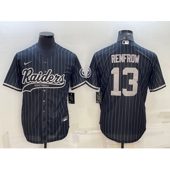 Men Las Vegas Raiders 13 Hunter Renfrow Black With Patch Cool Base Stitched Baseball Jersey Men Las Vegas Raiders 13 Hunter Renfrow Black With Patch Cool Base Stitched Baseball Jersey