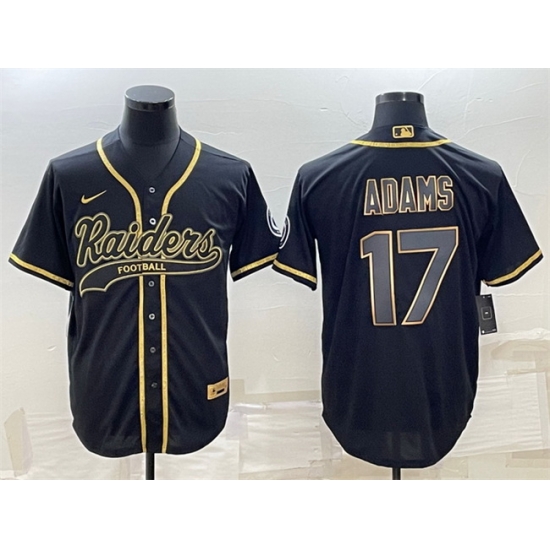 Men Las Vegas Raiders 17 Davante Adams Black Gold With Patch Cool Base Stitched Baseball Jersey Men Las Vegas Raiders 17 Davante Adams Black Gold With Patch Cool Base Stitched Baseball Jersey