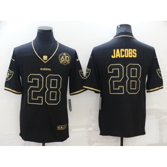 Men Las Vegas Raiders 28 Josh Jacobs Black Gold With 60th Anniversary Patch Vapor Limited Stitched jersey Men Las Vegas Raiders 28 Josh Jacobs Black Gold With 60th Anniversary Patch Vapor Limited Stitched jersey