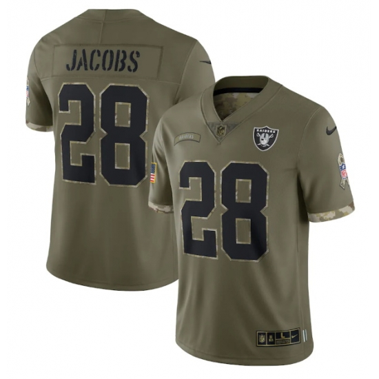 Men Las Vegas Raiders 28 Josh Jacobs Olive 2022 Salute To Service Limited Stitched Jersey Men Las Vegas Raiders 28 Josh Jacobs Olive 2022 Salute To Service Limited Stitched Jersey