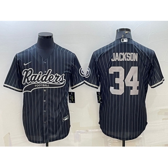 Men Las Vegas Raiders 34 Bo Jackson Black With Patch Cool Base Stitched Baseball Jersey Men Las Vegas Raiders 34 Bo Jackson Black With Patch Cool Base Stitched Baseball Jersey