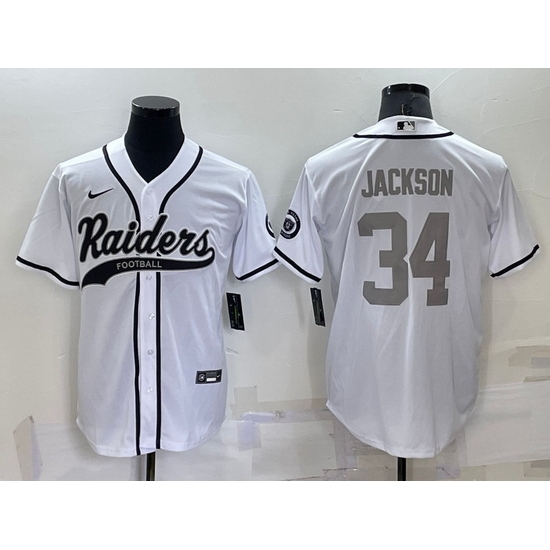 Men Las Vegas Raiders 34 Bo Jackson White Grey Cool Base Stitched Baseball Jersey