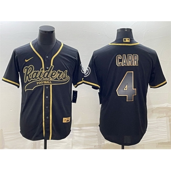 Men Las Vegas Raiders 4 Derek Carr Black Gold With Patch Cool Base Stitched Baseball Jersey Men Las Vegas Raiders 4 Derek Carr Black Gold With Patch Cool Base Stitched Baseball Jersey