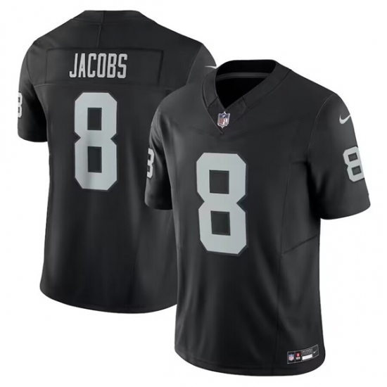 Men Las Vegas Raiders 8 Josh Jacobs Black 2023 F U S E Vapor Untouchable Stitched Football Jersey Men Las Vegas Raiders 8 Josh Jacobs Black 2023 F U S E Vapor Untouchable Stitched Football Jersey