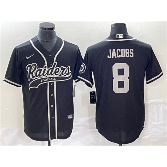 Men Las Vegas Raiders 8 Josh Jacobs Black Cool Base Stitched Baseball Jersey Men Las Vegas Raiders 8 Josh Jacobs Black Cool Base Stitched Baseball Jersey
