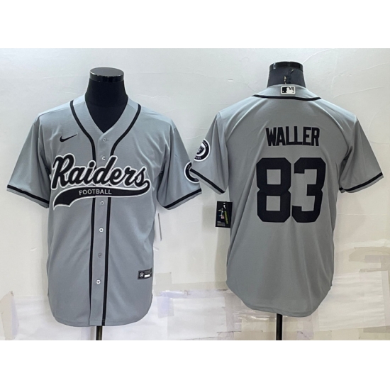 Men Las Vegas Raiders 83 Darren Waller Grey Cool Base Stitched Baseball Jersey Men Las Vegas Raiders 83 Darren Waller Grey Cool Base Stitched Baseball Jersey