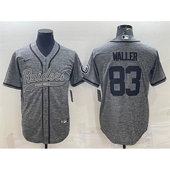 Men Las Vegas Raiders 83 Darren Waller Grey With Patch Cool Base Stitched Baseball Jersey Men Las Vegas Raiders 83 Darren Waller Grey With Patch Cool Base Stitched Baseball Jersey