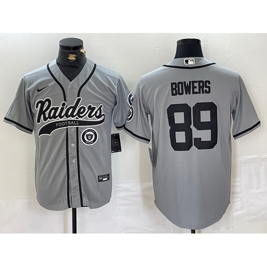Men Las Vegas Raiders 89 Brock Bowers Grey Cool Base Stitched Baseball Jersey 4 Men Las Vegas Raiders 89 Brock Bowers Grey Cool Base Stitched Baseball Jersey 4