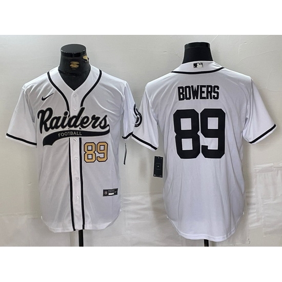 Men Las Vegas Raiders 89 Brock Bowers White Cool Base Stitched Baseball Jersey 1 Men Las Vegas Raiders 89 Brock Bowers White Cool Base Stitched Baseball Jersey 1