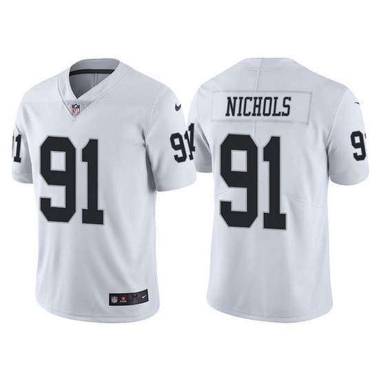 Men Las Vegas Raiders 91 Bilal Nichols White Vapor Limited Stitched Jersey Men Las Vegas Raiders 91 Bilal Nichols White Vapor Limited Stitched Jersey