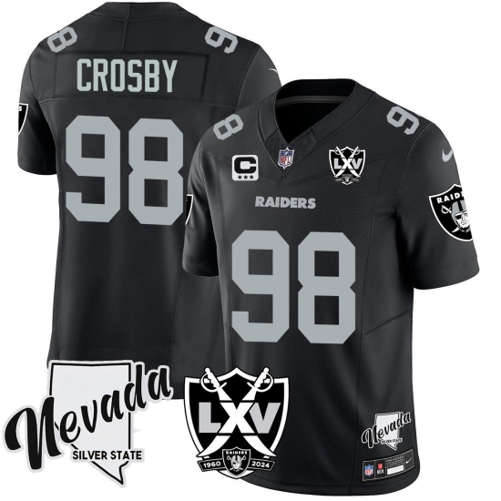 Men Las Vegas Raiders 98 Maxx Crosby Black 2023 F U S E Nevada LXV Patch Vapor Untouchable Stitched Football Jersey Men Las Vegas Raiders 98 Maxx Crosby Black 2023 F U S E Nevada LXV Patch Vapor Untouchable Stitched Football Jersey