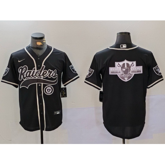 Men Las Vegas Raiders Black Team Big Logo With Patch Cool Base Stitched Baseball Jersey 001 Men Las Vegas Raiders Black Team Big Logo With Patch Cool Base Stitched Baseball Jersey 001