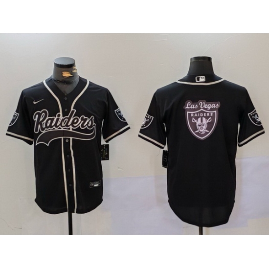 Men Las Vegas Raiders Black Team Big Logo With Patch Cool Base Stitched Baseball Jersey 9 Men Las Vegas Raiders Black Team Big Logo With Patch Cool Base Stitched Baseball Jersey 9