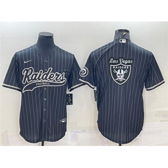 Men Las Vegas Raiders Black Team Big Logo With Patch Cool Base Stitched Baseball Jersey Men Las Vegas Raiders Black Team Big Logo With Patch Cool Base Stitched Baseball Jersey