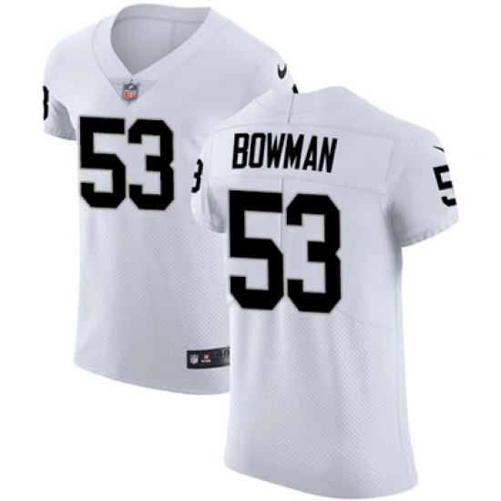 Men Nike Raiders #53 NaVorro Bowman White Stitched NFL Vapor Untouchable Elite Jersey Men Nike Raiders #53 NaVorro Bowman White Stitched NFL Vapor Untouchable Elite Jersey