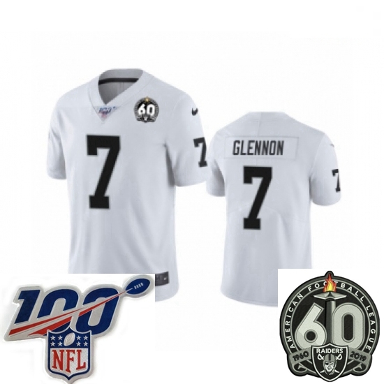 Men Oakland Raiders #7 Mike Glennon White 60th Anniversary Vapor Untouchable Limited Player 100th Season Football Jersey Men Oakland Raiders #7 Mike Glennon White 60th Anniversary Vapor Untouchable Limited Player 100th Season Football Jersey
