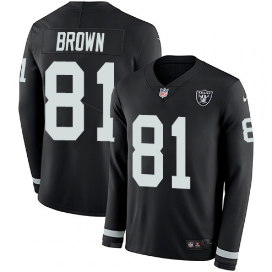Nike Raiders #81 Tim Brown Black Team Color Men Stitched NFL Limited Therma Long Sleeve Jersey Nike Raiders #81 Tim Brown Black Team Color Men Stitched NFL Limited Therma Long Sleeve Jersey