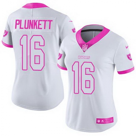 Nike Raiders #16 Jim Plunkett White Pink Womens Stitched NFL Limited Rush Fashion Jersey Nike Raiders #16 Jim Plunkett White Pink Womens Stitched NFL Limited Rush Fashion Jersey