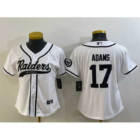 Women Las Vegas Raiders 17 Davante Adams White With Patch Cool Base Stitched Baseball Jersey Women Las Vegas Raiders 17 Davante Adams White With Patch Cool Base Stitched Baseball Jersey