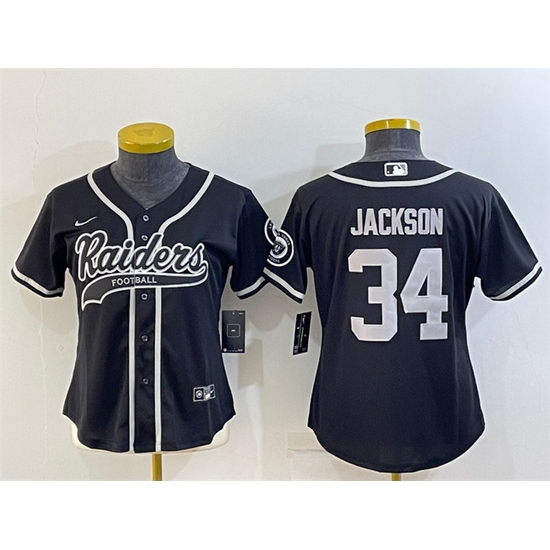 Women Las Vegas Raiders 34 Bo Jackson Black With Patch Cool Base Stitched Baseball Jersey Women Las Vegas Raiders 34 Bo Jackson Black With Patch Cool Base Stitched Baseball Jersey