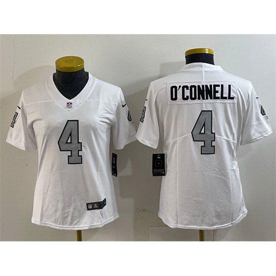 Women Las Vegas Raiders 4 Aidan O Connell White Color Rush Limited Stitched Jersey Women Las Vegas Raiders 4 Aidan O Connell White Color Rush Limited Stitched Jersey