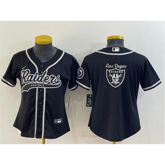 Women Las Vegas Raiders Black Team Big Logo With Patch Cool Base Stitched Baseball Jersey Women Las Vegas Raiders Black Team Big Logo With Patch Cool Base Stitched Baseball Jersey