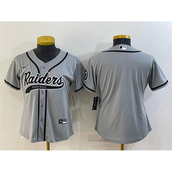 Women Las Vegas Raiders Blank Grey With Patch Cool Base Stitched Baseball Jersey Women Las Vegas Raiders Blank Grey With Patch Cool Base Stitched Baseball Jersey
