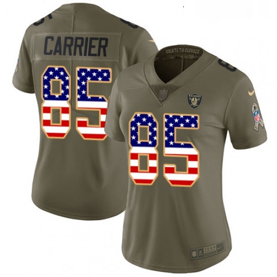 Women Nike Oakland Raiders 85 Derek Carrier Limited Olive USA Flag 2017 Salute to Service NFL Jersey Women Nike Oakland Raiders 85 Derek Carrier Limited Olive USA Flag 2017 Salute to Service NFL Jersey