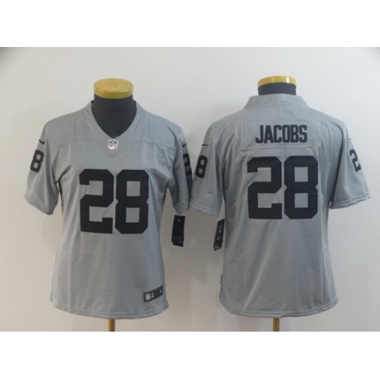 Women Nike Raiders 28 Josh Jacobs Silver Inverted Legend Limited Jersey Women Nike Raiders 28 Josh Jacobs Silver Inverted Legend Limited Jersey