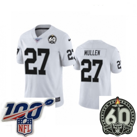Women Oakland Raiders #27 Trayvon Mullen White 60th Anniversary Vapor Untouchable Limited Player 100th Season Football Jersey Women Oakland Raiders #27 Trayvon Mullen White 60th Anniversary Vapor Untouchable Limited Player 100th Season Football Jersey