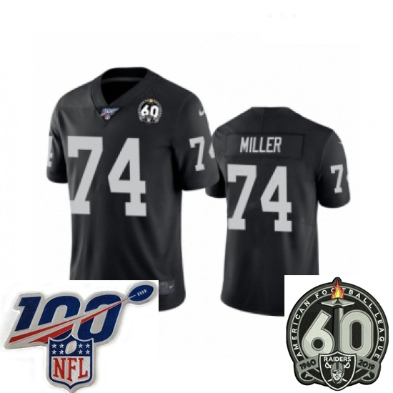 Women Oakland Raiders #74 Kolton Miller Black 60th Anniversary Vapor Untouchable Limited Player 100th Season Football Jersey Women Oakland Raiders #74 Kolton Miller Black 60th Anniversary Vapor Untouchable Limited Player 100th Season Football Jersey