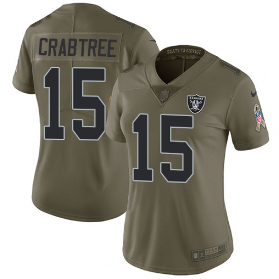 Womens Nike Raiders #15 Michael Crabtree Olive Stitched NFL Limited 2017 Salute to Service Jersey Womens Nike Raiders #15 Michael Crabtree Olive Stitched NFL Limited 2017 Salute to Service Jersey